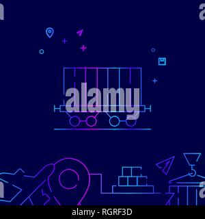 Railway Car, Container Vector Line Icon. Well Car, Rail Freight Gradient Symbol, Pictogram, Sign. Dark Blue Background. Stock Vector