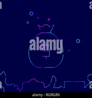Money Prize Vector Line Icon. Bag with Money, Lottery Winnings Gradient Symbol, Pictogram, Sign. Dark Blue Background. Stock Vector