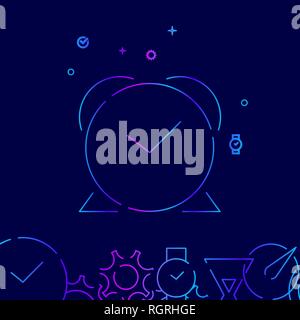 Alarm Clock Vector Line Icon. Reminder Gradient Symbol, Pictogram, Sign. Dark Blue Background. Light Abstract Geometric Background. Stock Vector