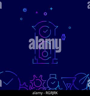 Grandfather Clock Vector Line Icon. Antique Clock with Pendulum Gradient Symbol, Pictogram, Sign. Dark Blue Background. Stock Vector