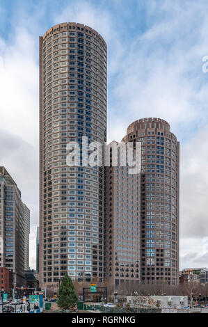One International Place, skyscraper in Boston, Massachusetts, USA. Three separate parts. Left and central towers are joined the right one is separate. Stock Photo
