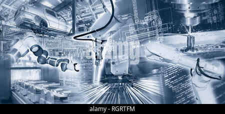 Industry 4.0 with computer-aided production and a high degree of automation Stock Photo