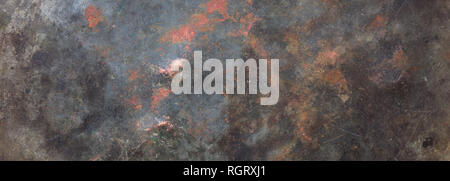 Metal steel sheet background texture, weathered and partially rusty, banner Stock Photo