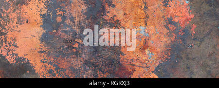Metal steel sheet background texture, weathered and partially rusty, banner Stock Photo