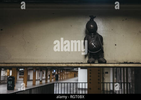 New York, USA - May 30, 2018: Life Underground bronze statues, a permanent public artwork created by American sculptor Tom Otterness for the 14th Stre Stock Photo