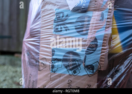 Recyclable household paper waste awaiting collection. Stock Photo