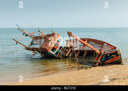 Wreck of a Sunken Fishing Boat with Vintage Effect Stock Photo - Image of  broken, abandon: 114354024