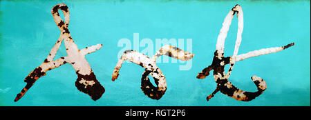 painted and rusted word Art on a turquoise wall background Stock Photo
