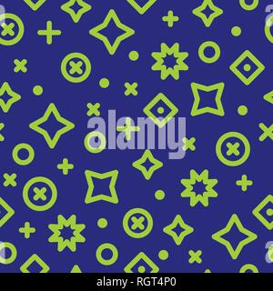 Duotone Memphis Style Abstract Geometry Seamless Pattern on Blue Stock Vector