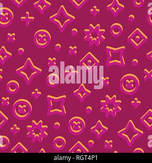 Duotone Memphis Style Abstract Geometry Seamless Pattern on Magenta Stock Vector