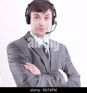 closeup.portrait of an employee call center. isolated on white Stock Photo