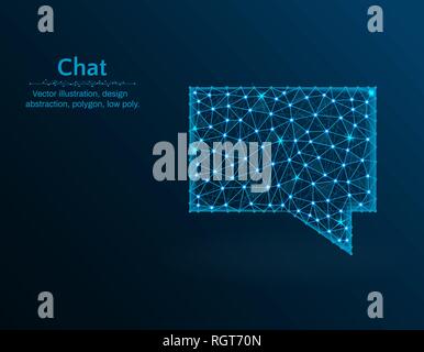 Chat low poly vector illustration, message polygon icon on blue background, abstract design illustration Stock Vector