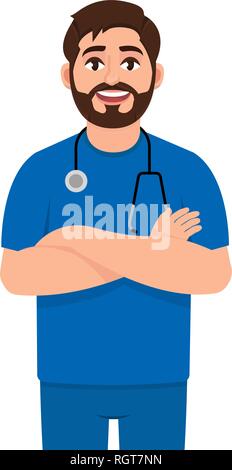 Vector medical icon doctor. Doctor with stethoscope. Medic Illustration in a flat style. Stock Vector