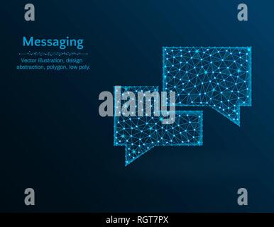 Messaging low poly vector illustration, message polygon icon on blue background, abstract design illustration Stock Vector