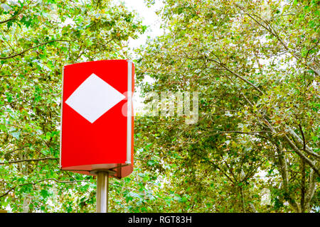 Trees and subway sign in the Rambla in summer in Barcelona, Spain Stock Photo