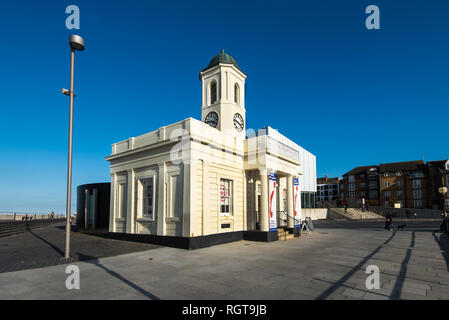 The Droit House at Margate, Kent, UK was built in 1812 to collect Harbour Dues. It now houses a Tourist Office and a neon artwork by Tracey Emin. Stock Photo