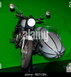 Hagrid's motorbike and sidecar as used in Harry Potter and the Deathly Hallows - Part 1, Warner Brothers Studio, Leavesdon Stock Photo