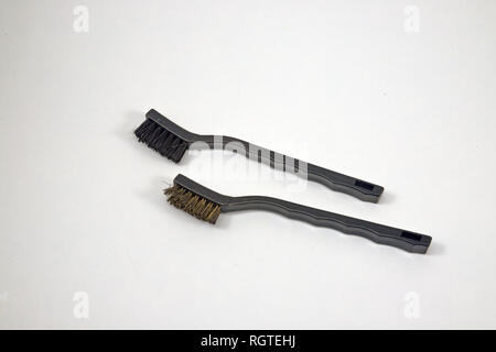 Small wire brushes with bristles used for cleaning, rust removal, etc. Stock Photo