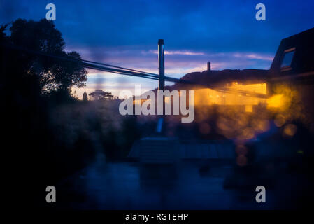 abstract landscape scrabo tower newtownards at dawn shot through window Stock Photo