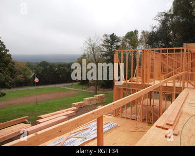 Abandoned historic property in Jefferson Township, New Jersey undergoing complete reconstruction. Site was a former hotel and restaurant. Stock Photo