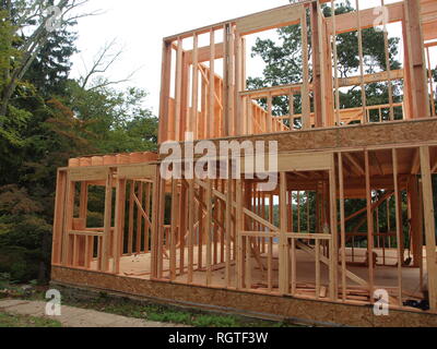 Abandoned historic property in Jefferson Township, New Jersey undergoing complete reconstruction. Site was a former hotel and restaurant. Stock Photo