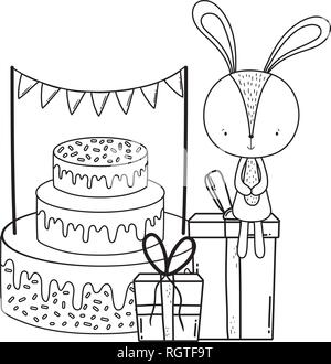 cute little rabbit with sweet cake Stock Vector