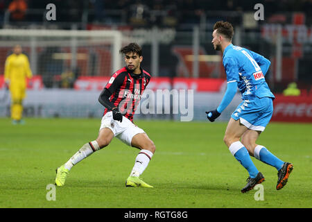 Milano, Italy. 29th January, 2019.  Lucas Paqueta of Ac Milan  in action during the Coppa Italia quarter-finals  football match between AC Milan and S Stock Photo