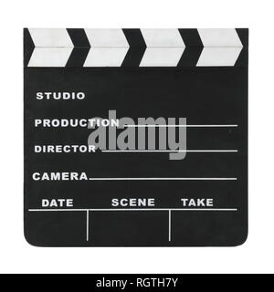 Classic hollywood chalk clapperboard isolated on a white background with clipping path Stock Photo