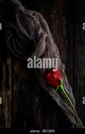 Wedding table decoration in rustic style placed outdoors Stock Photo