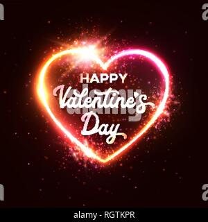 Happy Valentine s Day greeting card on red heart. Stock Vector