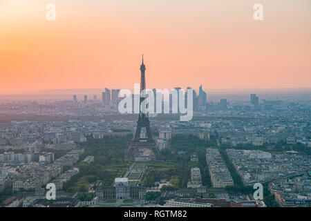 Sunset aerial view of the famous Eiffel Tower at France Stock Photo