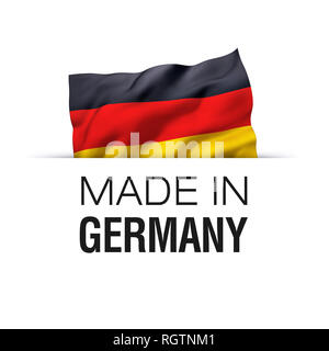 Made in Germany - Guarantee label with a waving German flag. Stock Photo