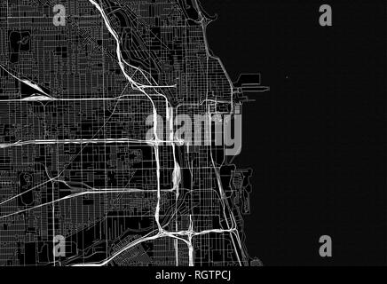 Black map of downtown Chicago, U.S.A. This vector artmap is created as a decorative background or a unique travel sign. Stock Vector
