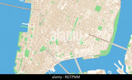 Classic streetmap of Manhattan, New York City. This classic colored map of Manhattan contains several shapes for highways, bigger and smaller streets, Stock Vector
