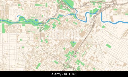 Street map of Houston, Texas. This classic colored map of Houston contains several shapes for highways, bigger and smaller streets, water and parks as Stock Vector