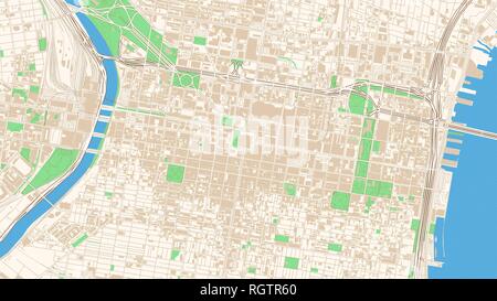 Street map of Philadelphia, Pennsylvania. This classic colored map of Philadelphia contains several shapes for highways, bigger and smaller streets, w Stock Vector