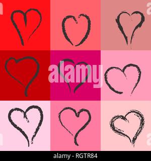 Set of hand drawn heart shape, Valentines Day concept icons, vector illustration Stock Vector