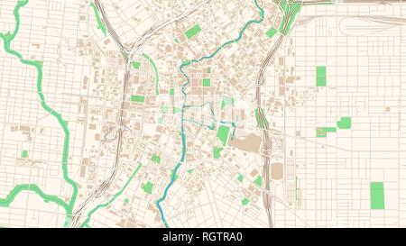 Street map of San Antonio, Texas. This classic colored map of San Antonio contains several shapes for highways, bigger and smaller streets, water and  Stock Vector