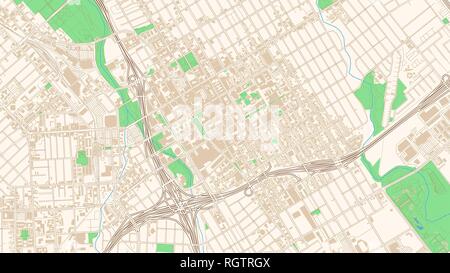 Street map of San Jose, California. This classic colored map of San Jose contains several shapes for highways, bigger and smaller streets, water and p Stock Vector