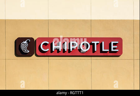 Chipotle Mexican Grill, logo and sign. Stock Photo