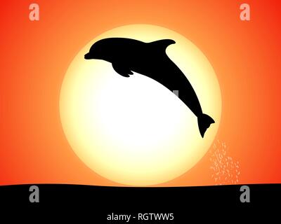 Silhouette of a jumping dolphin against a sunset Stock Vector