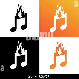 Icon of musical burning note. Fire and symbol of music - Vector illustration for Music web site. Stock Vector