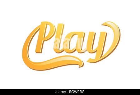 Play, golden text logo emblem for game sports decoration, Vector label isolated on white. Stock Vector