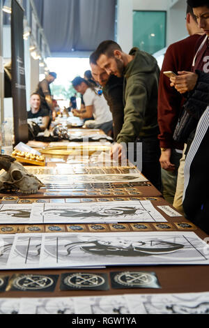 ALICANTE TATTOO FAIR CIRCA 2018 tattoo exibition with some artist and merchandising Stock Photo