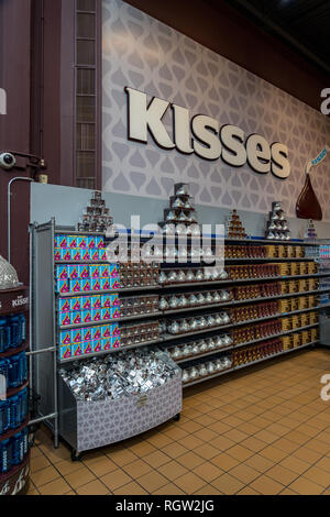Hershey, PA, USA - December 11, 2018:  Candy is offered for sale to visitors at Chocolate World Stock Photo