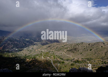 Rainbow view in Comares, Axarquia, Malaga, Andalucia, Spain Stock Photo