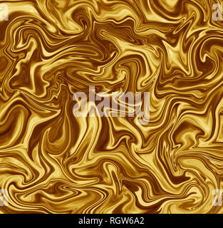 High resolution liquid marble texture design, golden marbling satin or silk-like surface. Vibrant abstract digital paint design background. Stock Photo