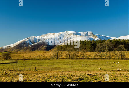 Snow capped Blencathra seen from Troutbeck Head in the Lake District National Park, Cumbria. The National Park is a UNESCO World Heritage Site. Stock Photo