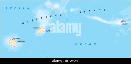 vector map of the Mascarene Islands, Mauritius, Reunion, Rodrigues Stock Vector