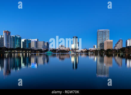 City skyline and Lake Eola, Orlando, Florida, USA. Stock Photo